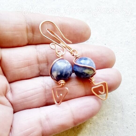 Handmade & Eclectic! Blue Sodalite & Copper Dangle Earrings ~ Blue Jeans Colors! - Picture 9 of 11